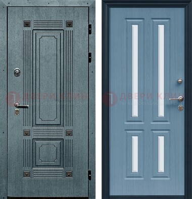 Голубая филенчатая дверь с МДФ и зеркальными вставками внутри ДЗ-80 в Ступино