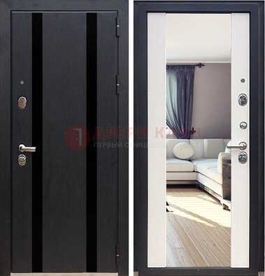 Черная входная дверь с зеркалом МДФ внутри ДЗ-9 в Ступино