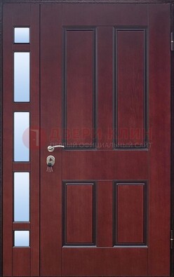 Красная входная полуторная дверь со стеклом ПЛ-10 в Ступино
