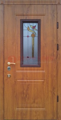 Железная дверь с МДФ и витражом ВЖ-24 в Ступино