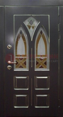 Чёрная железная дверь с МДФ и витражом ВЖ-27 в Ступино